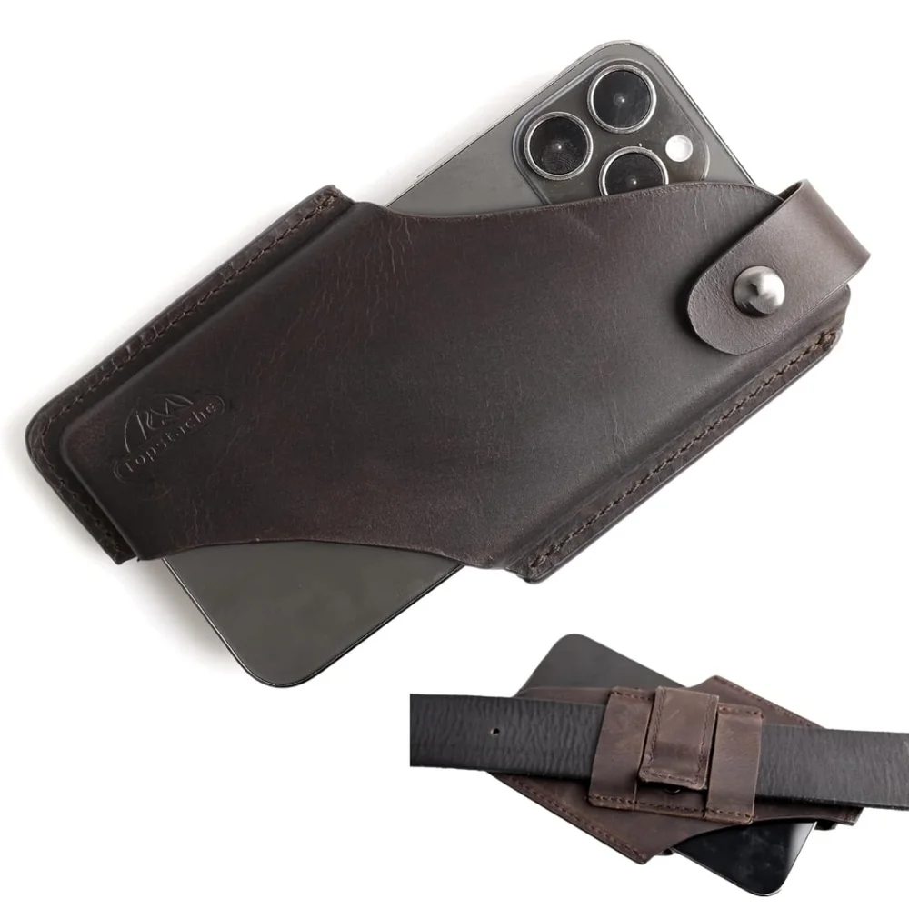 Topstache Leather Phone Holster/ Sheath with Belt Clip Loop, Magnetic Closure